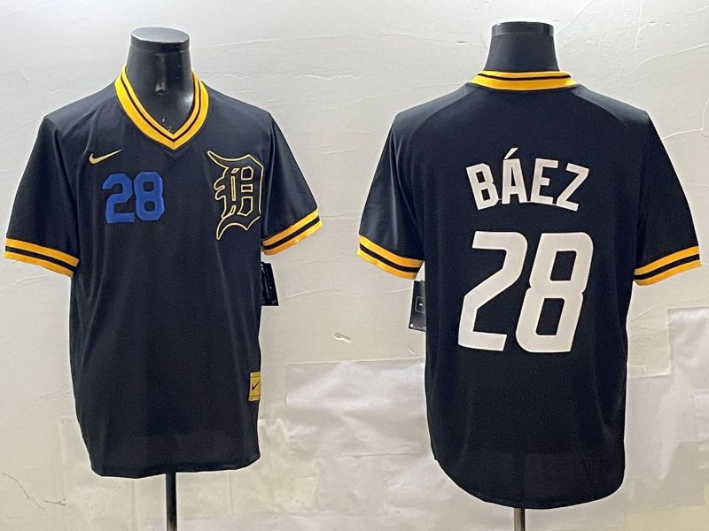 Men Detroit Tigers #28 Baez Black Gold Game 2025 Nike MLB Jersey style 2